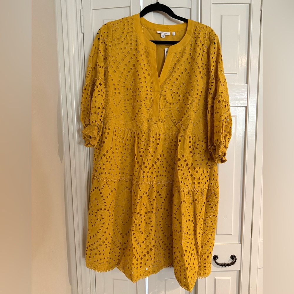 Chico's Yellow Eyelet Long Sleeve Dress